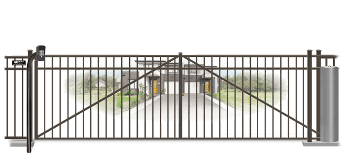 Metal sliding estate gate in closed position