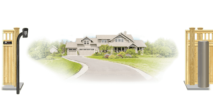 Wood sliding estate gate in open position