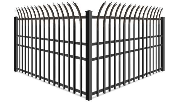 Curved Trident wrought iron fence company in Denver Metro Front Range area