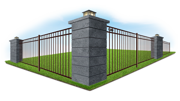 Fence with dark gray stucco and double slatted columns in Denver Metro Front Range area