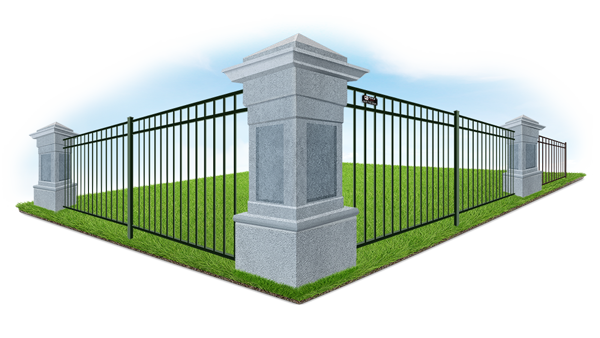 Fence with decorative gray granite columns in Denver Metro Front Range area