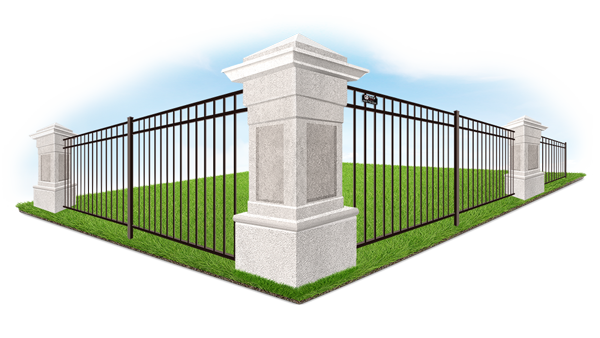Fence with decorative white stone columns in Denver Metro Front Range area